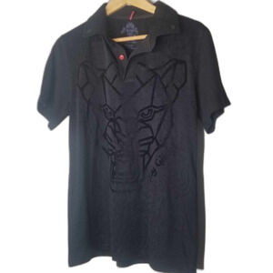 Ay Guey Tela Lisa Gothic Mens Button Down Black Skull Short Sleeve Shirt Sz M